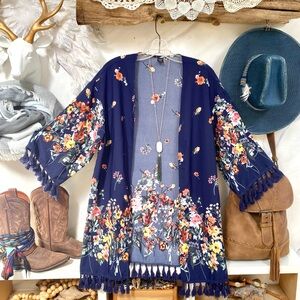 Fringe boho floral cover up W shabby chic resort vacay beach vibe